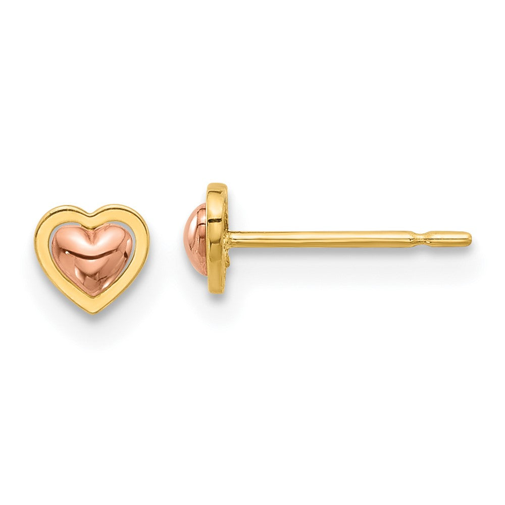 14k Madi K Two-Tone Polished Heart Post Earrings (0.44 grams)