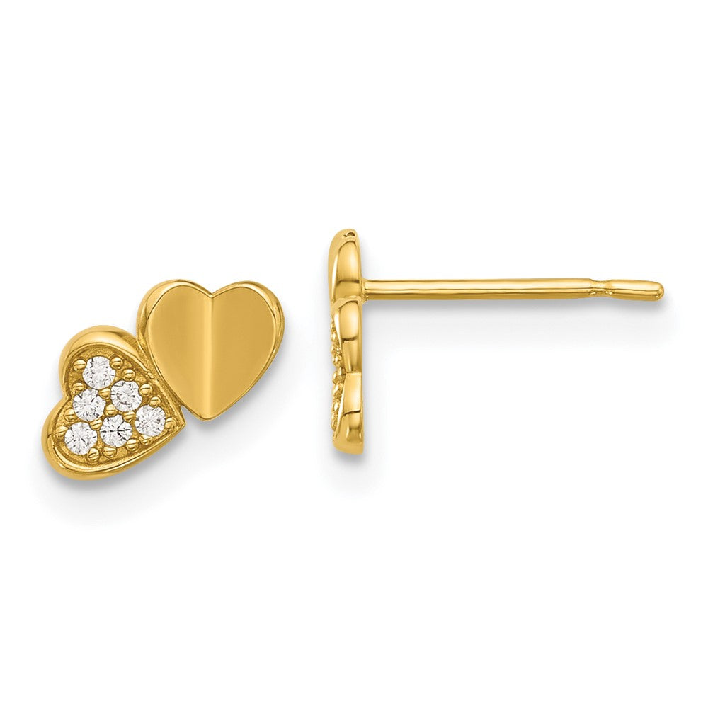 14k Madi K Polished CZ Double Hearts Post Earrings (0.65 grams)