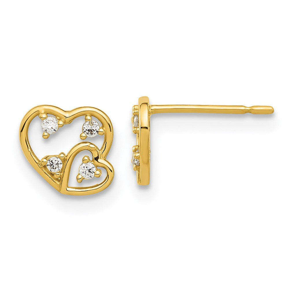 14k Madi K Polished CZ Hearts Post Earrings (0.7 grams)