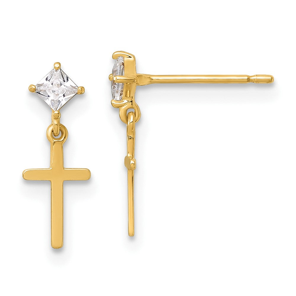 14k Madi K Polished CZ Cross Post Dangle Earrings (0.55 grams)