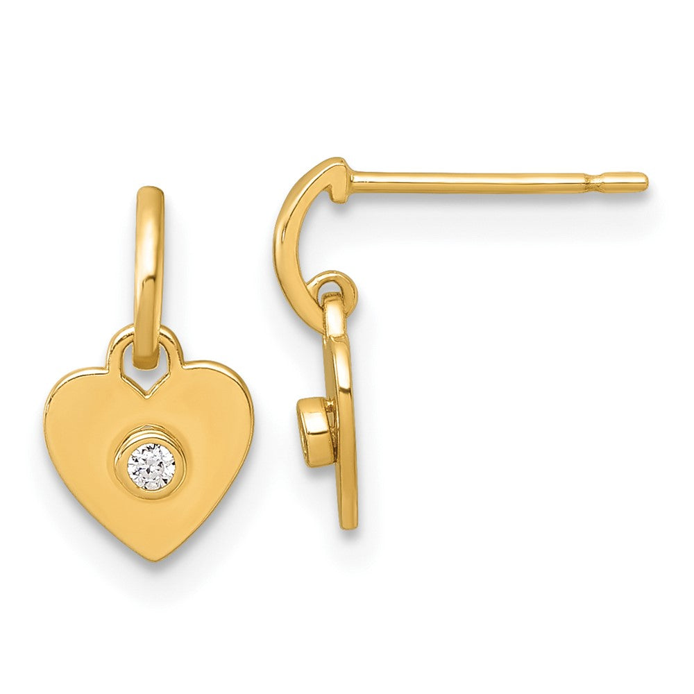 14k Madi K Polished CZ Heart Post Dangle Earrings (0.66 grams)