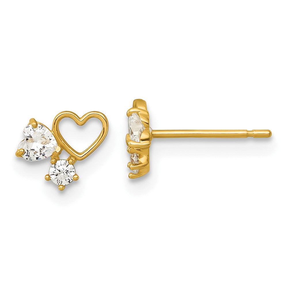 14k Madi K Polished CZ Hearts Post Earrings (0.58 grams)