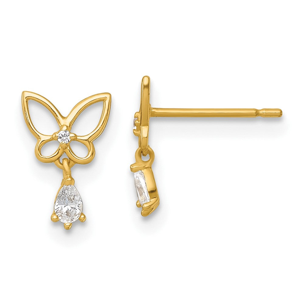 14k Madi K Polished CZ Butterfly Post Dangle Earrings (0.5 grams)
