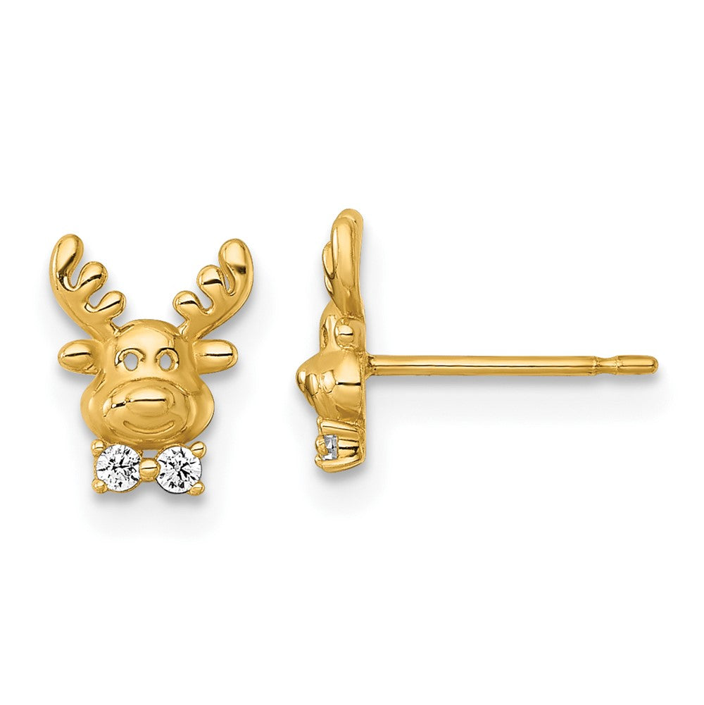 14k Madi K Polished CZ Reindeer Post Earrings (0.76 grams)
