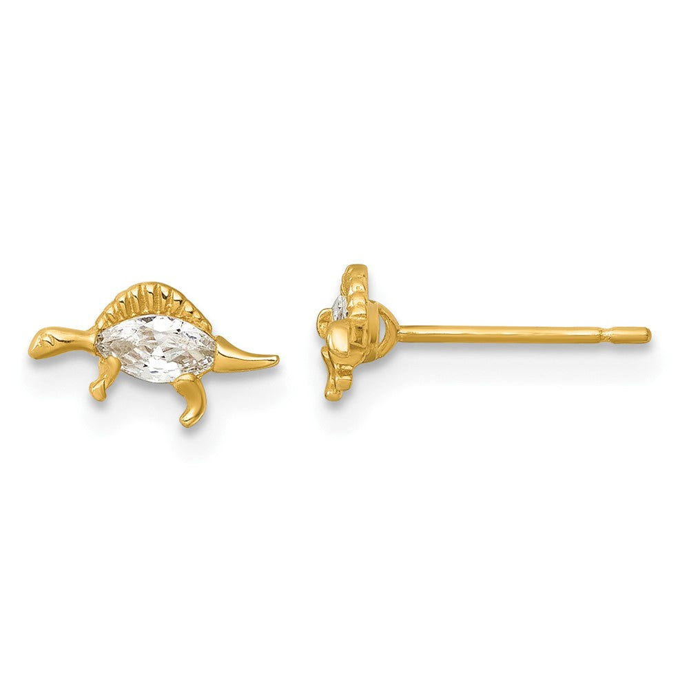 14k Madi K Polished and Grooved CZ Stegosaurus Post Earrings (0.58 grams)