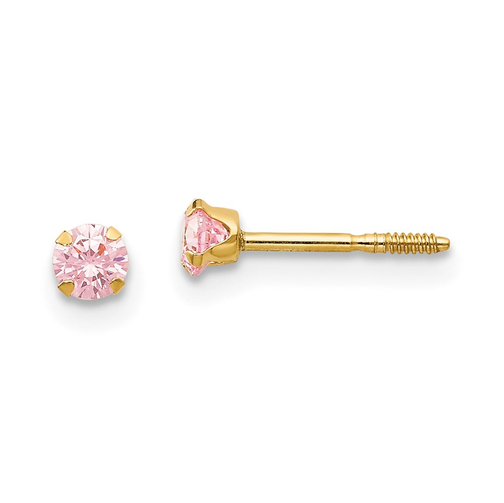 14k Madi K 3mm Pink CZ Earrings (0.23 grams)