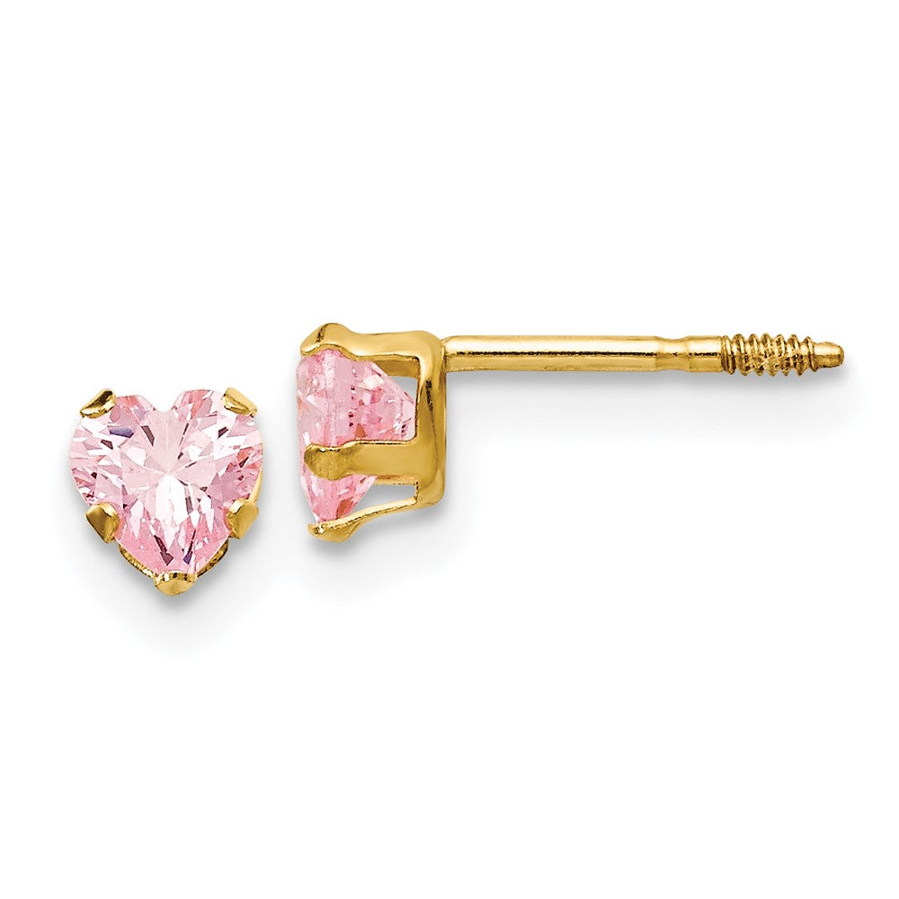 14k Madi K 4mm Pink CZ Heart Earrings (0.28 grams)