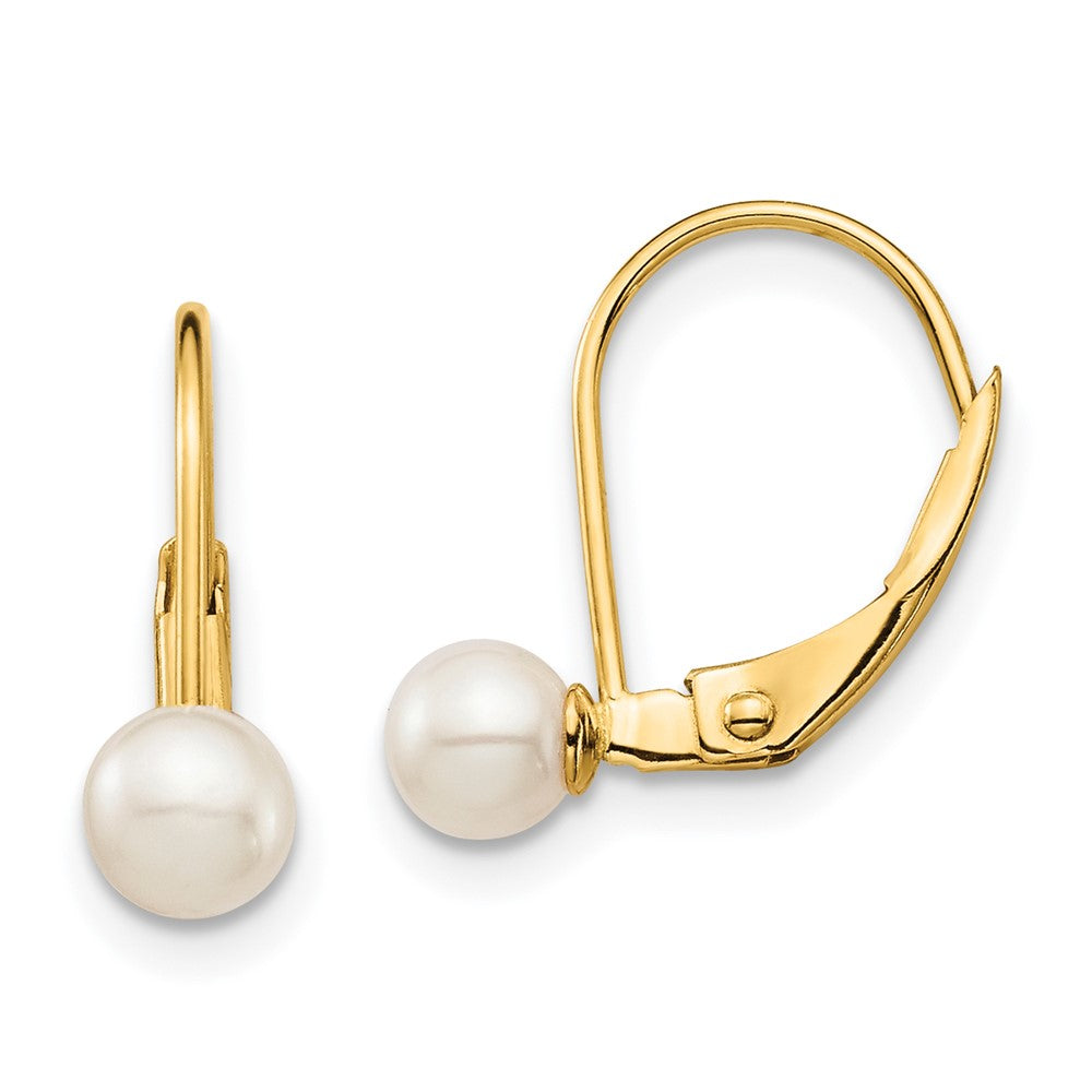 14K Madi K 4-5mm White Round FW Cultured Pearl Leverback Earrings (0.69 grams)