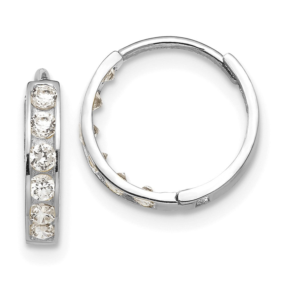 14k White Gold Madi K CZ Children's Hinged Hoop Earrings (0.62 grams)