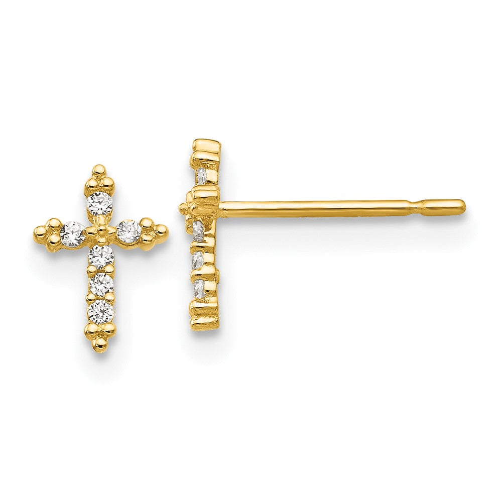 14k Madi K CZ Children's Cross Post Earrings (0.27 grams)