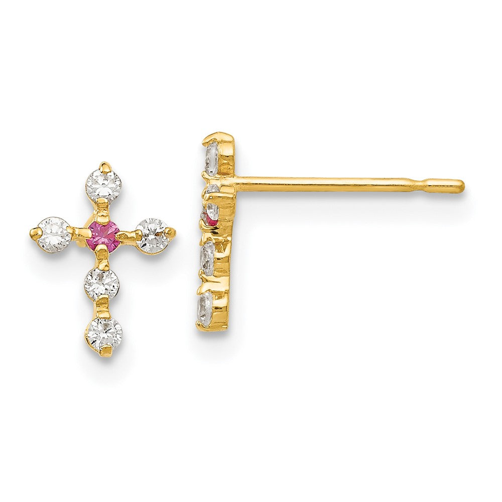 14k Madi K CZ Children's Cross Post Earrings (0.34 grams)