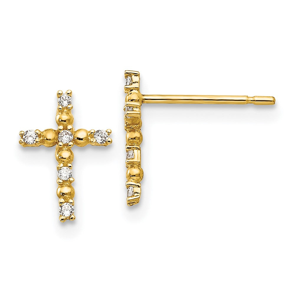 14k Madi K CZ Children's Cross Post Earrings (0.4 grams)