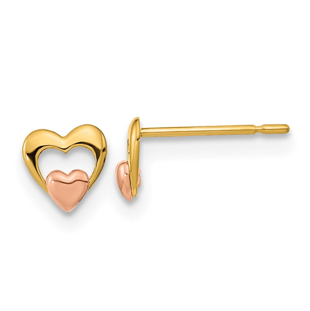 14k Yellow & Rose Gold Madi K Children's Heart Post Earrings (0.26 grams)