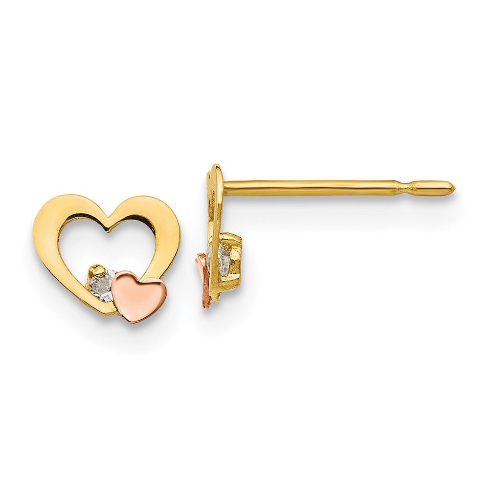 14k Yellow & Rose Gold Madi K CZ Children's Heart Post Earrings (0.26 grams)