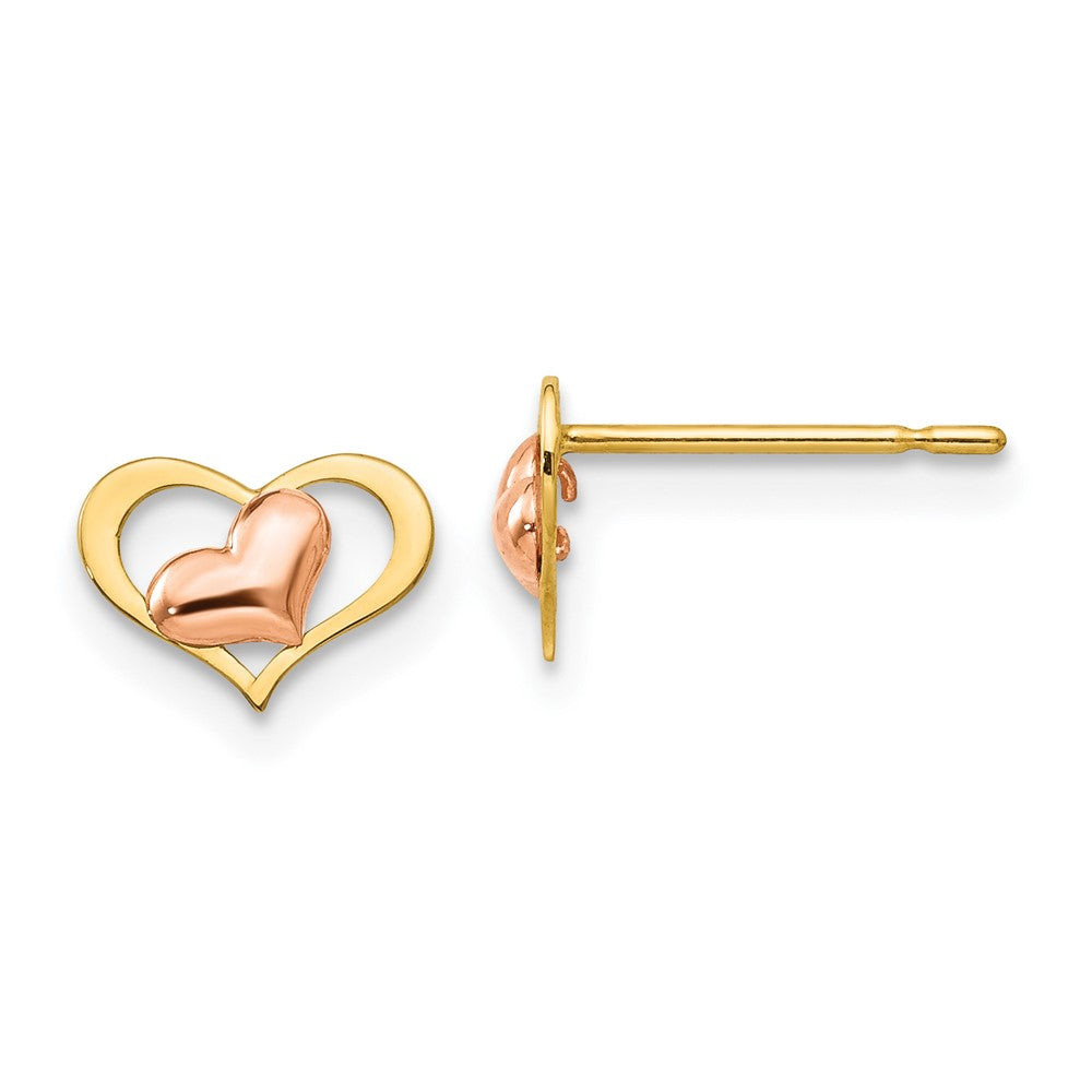 14k Yellow & Rose Gold Madi K Children's Heart Post Earrings (0.28 grams)