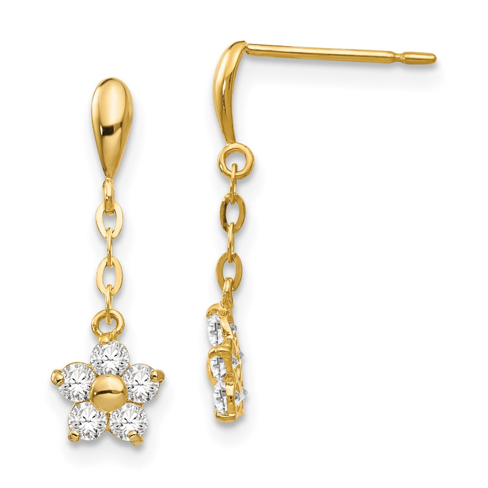 14k Madi K CZ Children's Flower Dangle Post Earrings (0.58 grams)