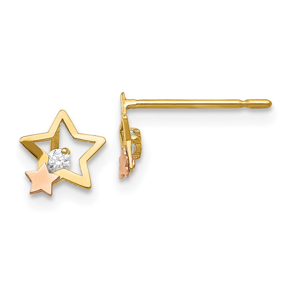 14k Yellow & Rose Gold Madi K CZ Children's Star Post Earrings (0.28 grams)