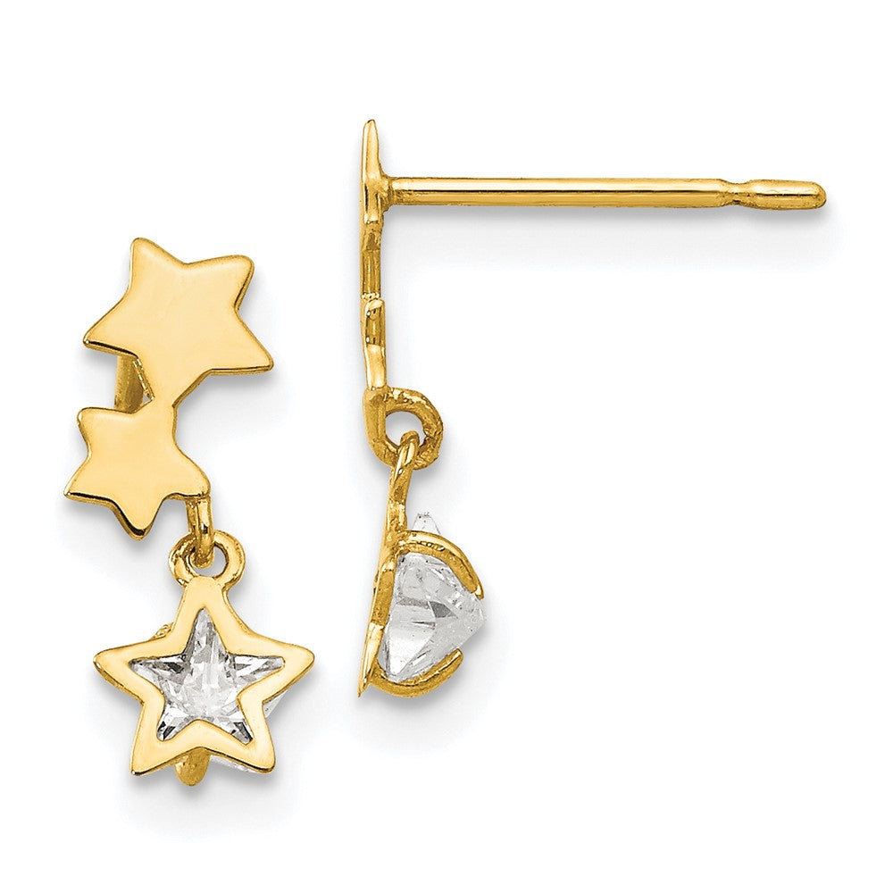 14k Madi K CZ Children's Star Dangle Post Earrings (0.51 grams)