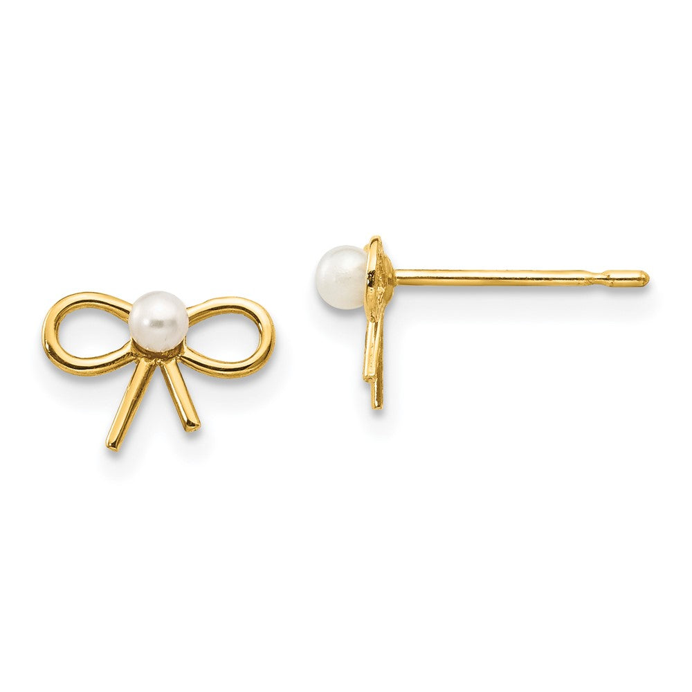 14k Madi K FW Cultured Pearl Children's Bow Post Earrings (0.34 grams)