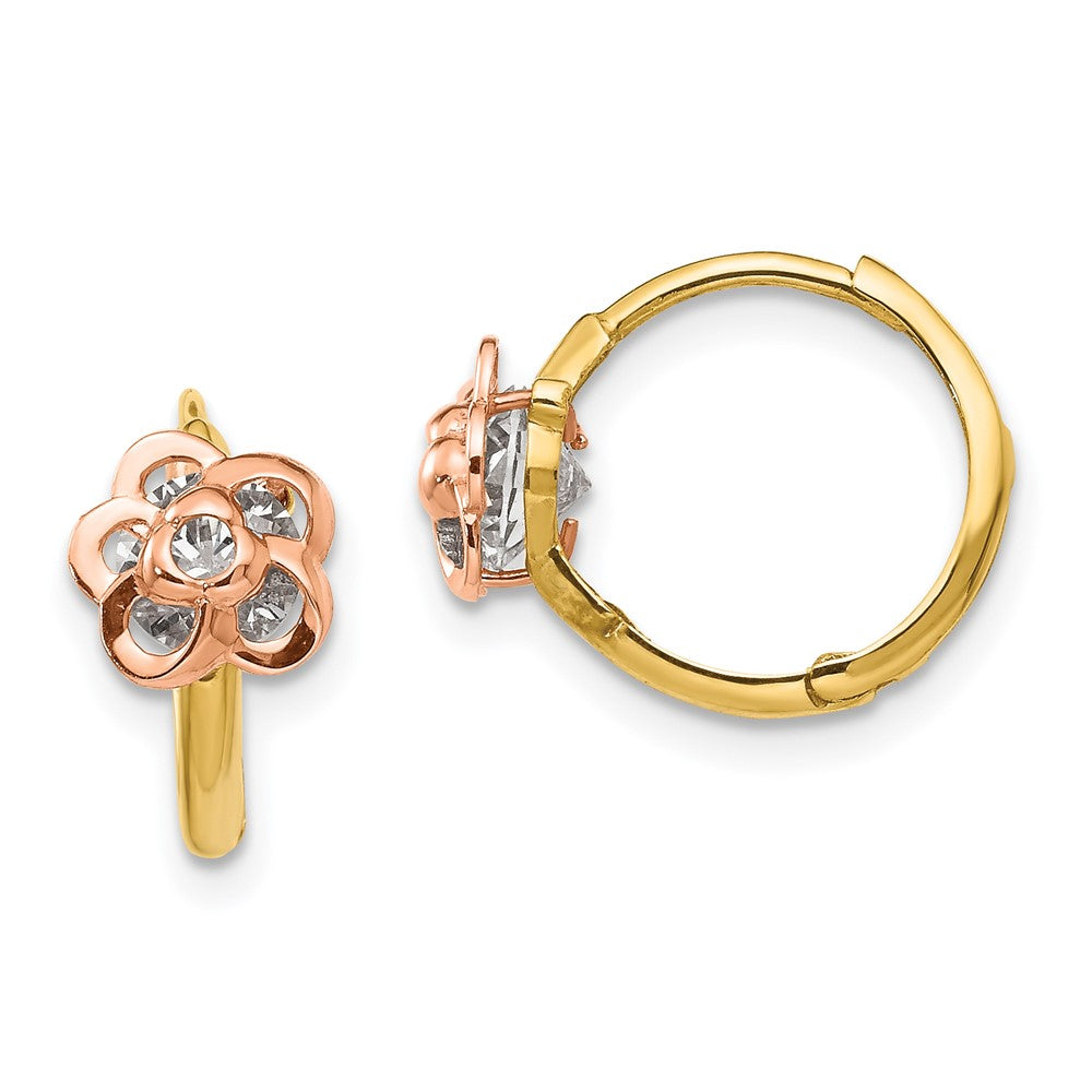 14k Yellow & Rose Gold Madi K CZ Flower Hinged Hoop Earrings (1.07 grams)