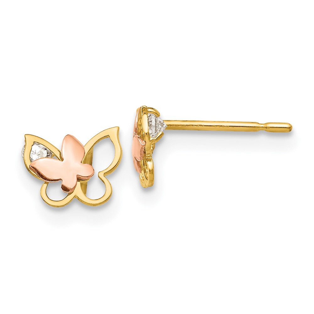 14k Yellow & Rose Gold Madi K CZ Children's Butterfly Post Earrings (0.32 grams)