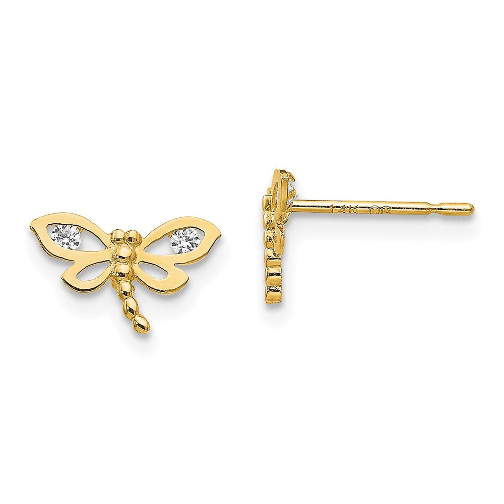 14k Madi K CZ Children's Dragonfly Post Earrings (0.32 grams)