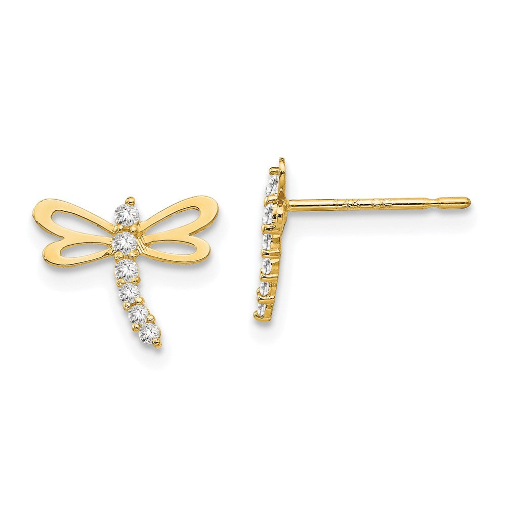 14k Madi K CZ Children's Dragonfly Post Earrings (0.35 grams)