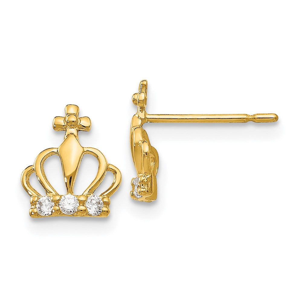 14k Madi K CZ Children's Crown Post Earrings (0.44 grams)