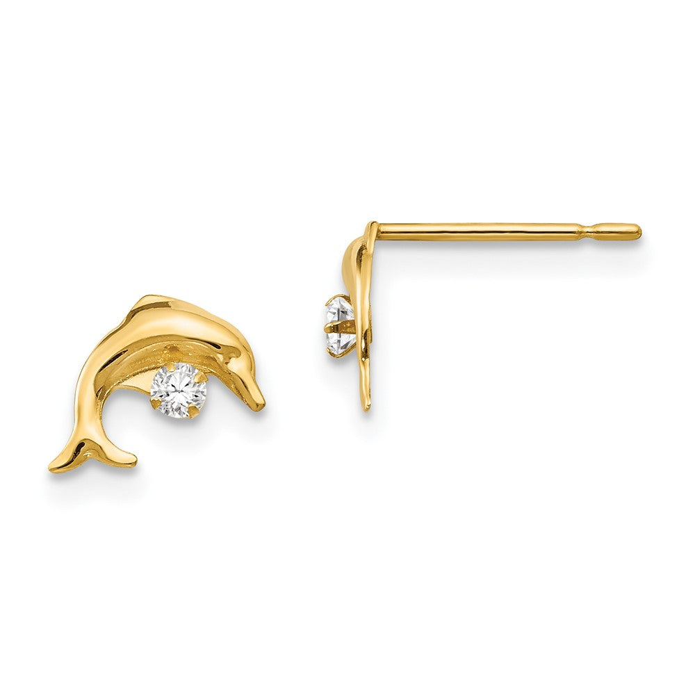 14k Madi K CZ Children's Dolphin Post Earrings (0.22 grams)