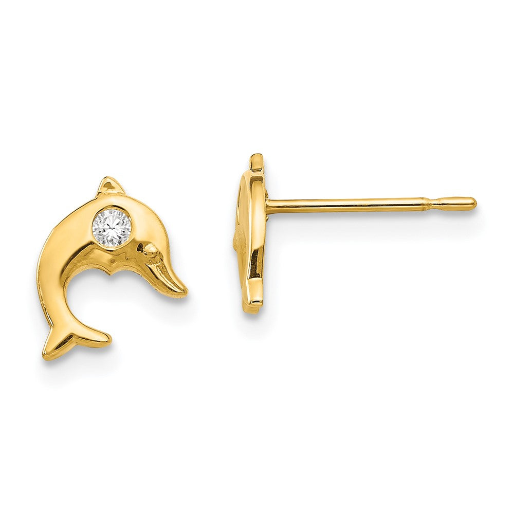 14k Madi K CZ Children's Dolphin Post Earrings (0.44 grams)