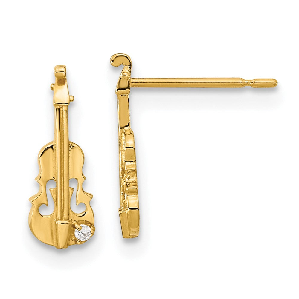 14k Madi K CZ Children's Violin Post Earrings (0.41 grams)