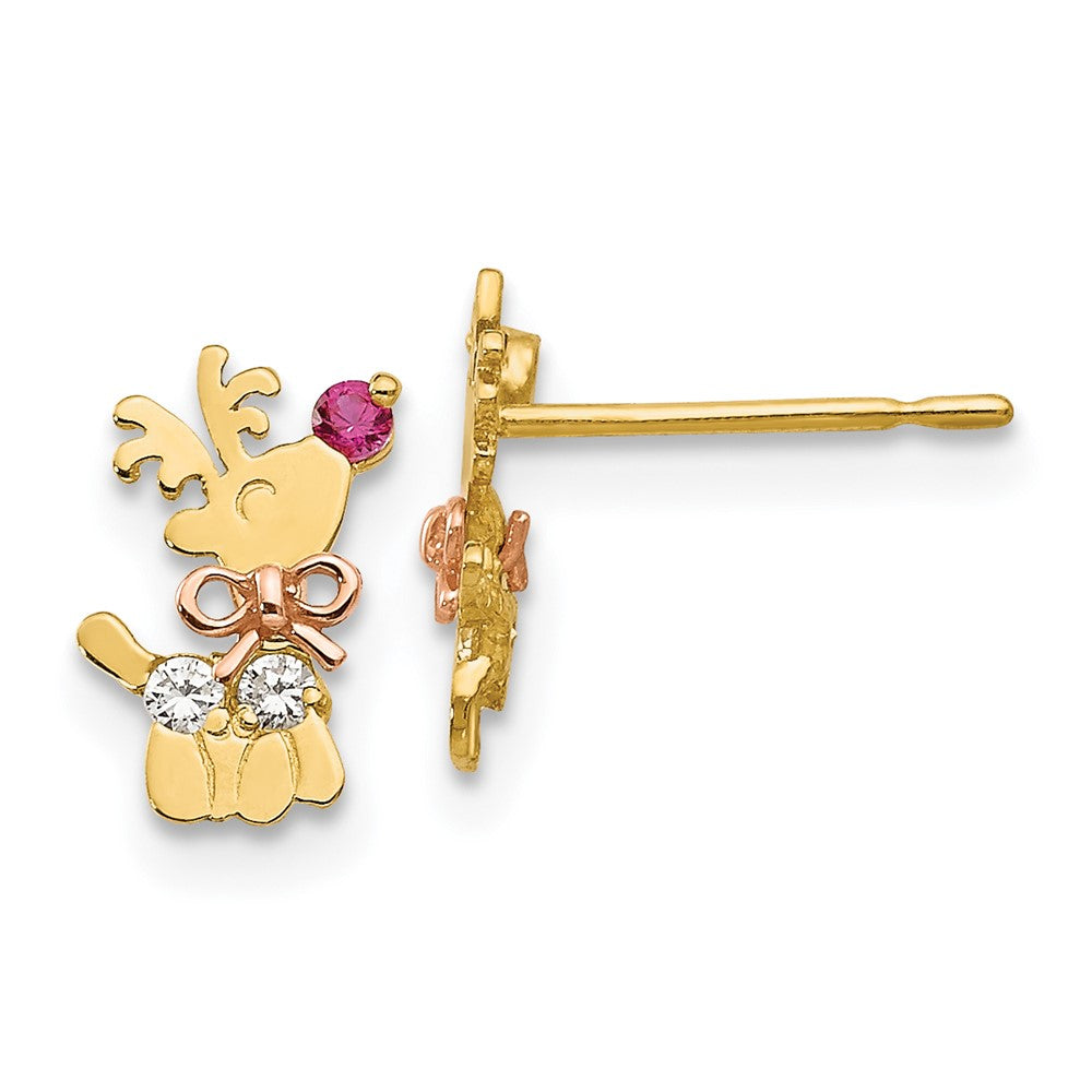 14k Yellow & Rose Gold Madi K CZ Children's Reindeer Post Earrings (0.4 grams)