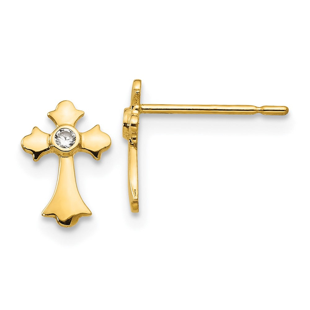 14k Madi K CZ Children's Cross Post Earrings (0.29 grams)