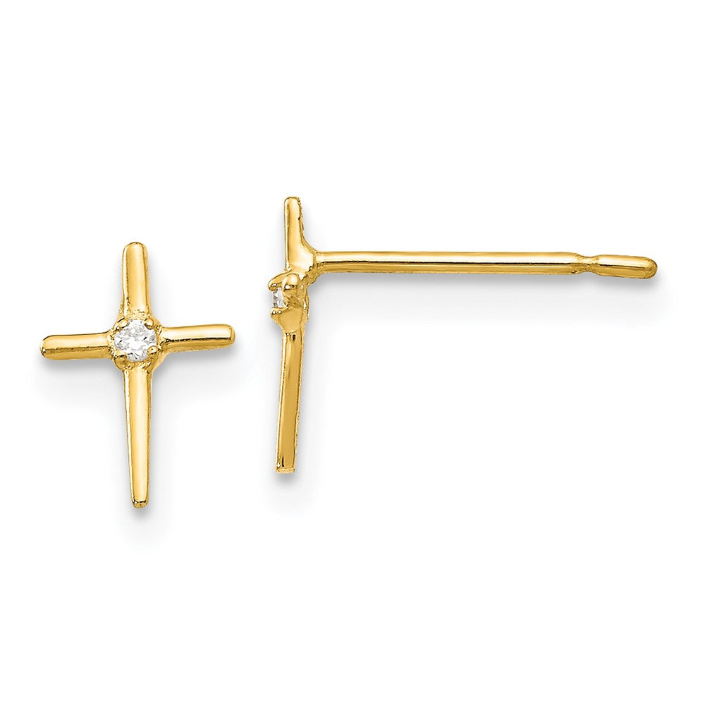 14k Madi K CZ Children's Cross Post Earrings (0.19 grams)