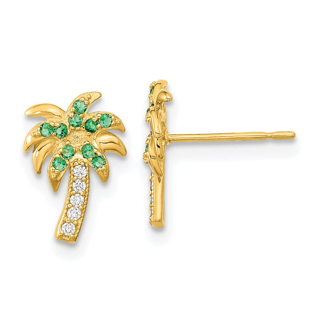 14k Madi K Green & Clear CZ Palm Tree Post Earrings (0.86 grams)