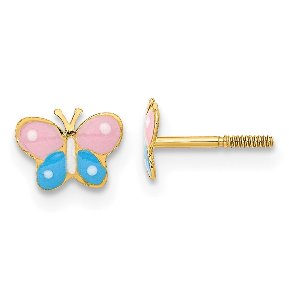14k Madi K Polished Enameled Butterfly Screwback Post Earrings (0.26 grams)