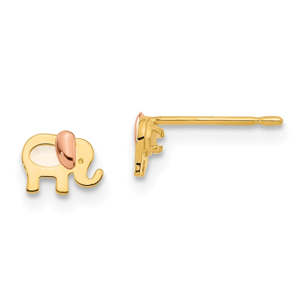 14k Madi K Two-tone Childrens MOP Elephant Post Earrings (0.51 grams)