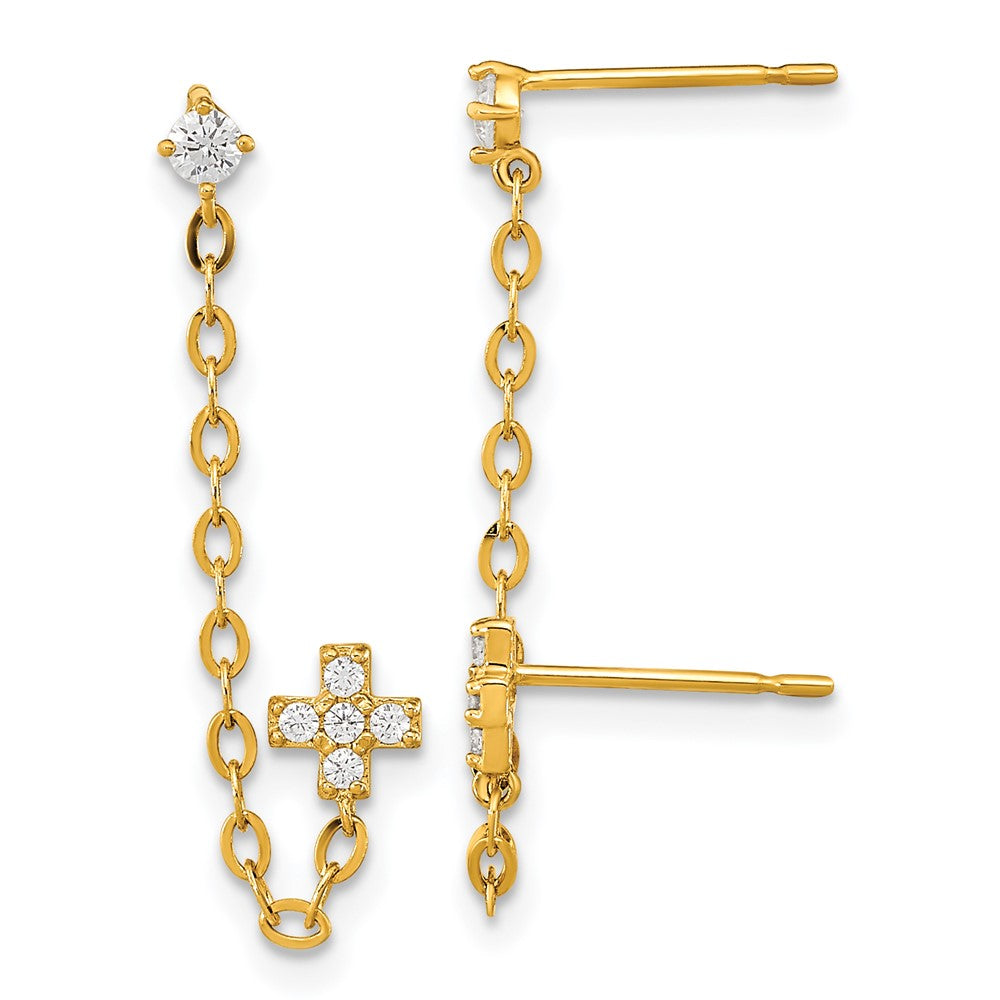 14k Madi K Double Post w/Chain CZ Cross Earring (single) (0.47 grams)