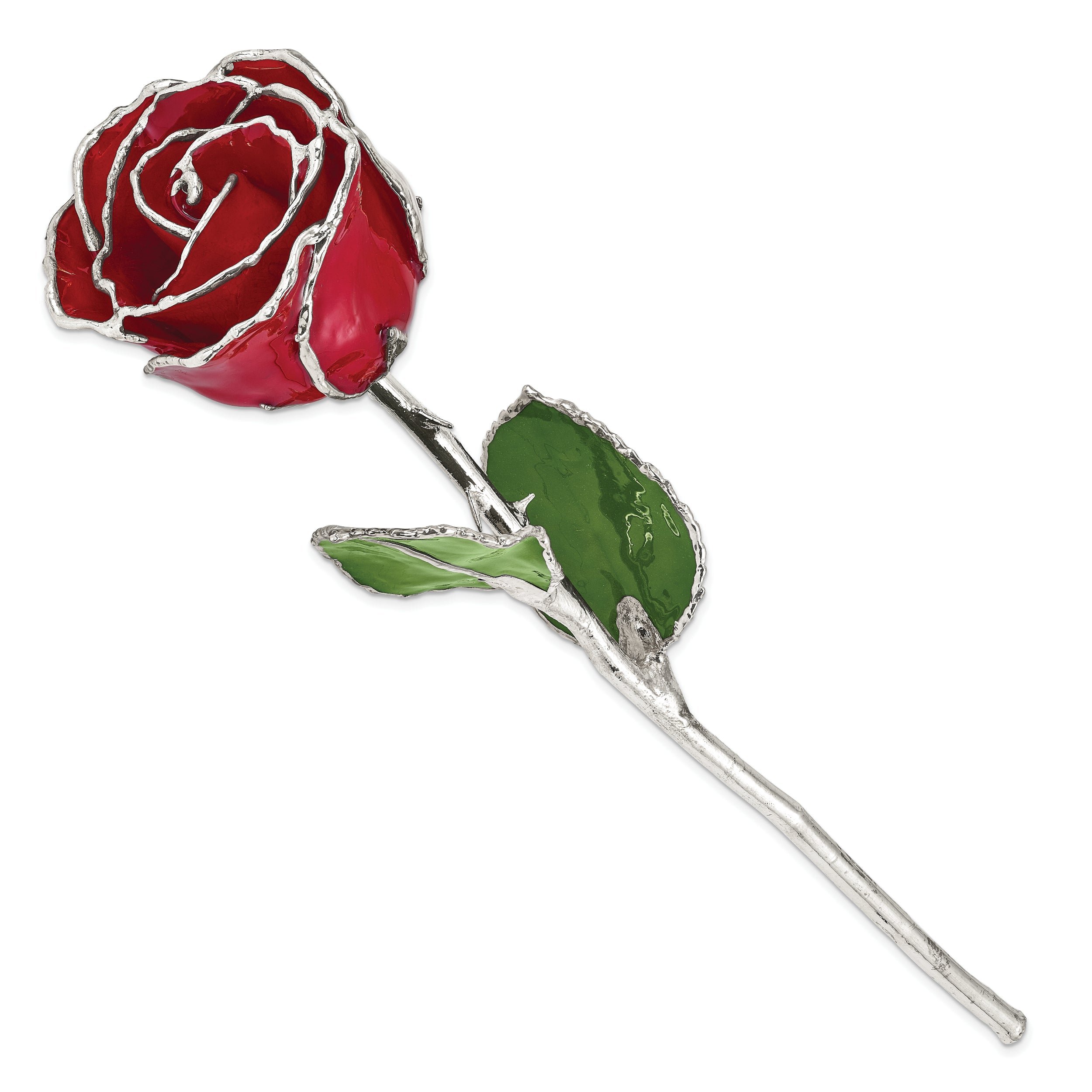 Lacquer Dipped Silver Trimmed Red Rose