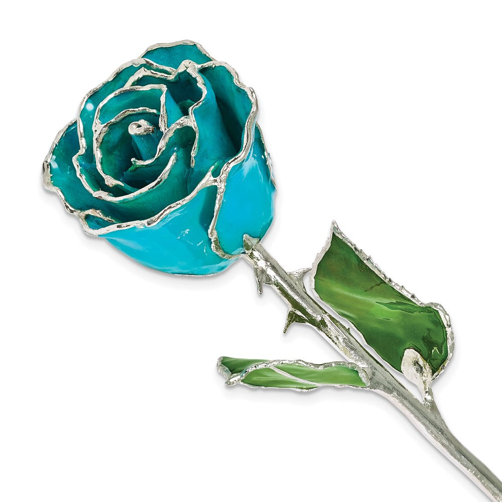 Lacquer Dipped Silver Trim Torquoise Green Southwest Style Rose