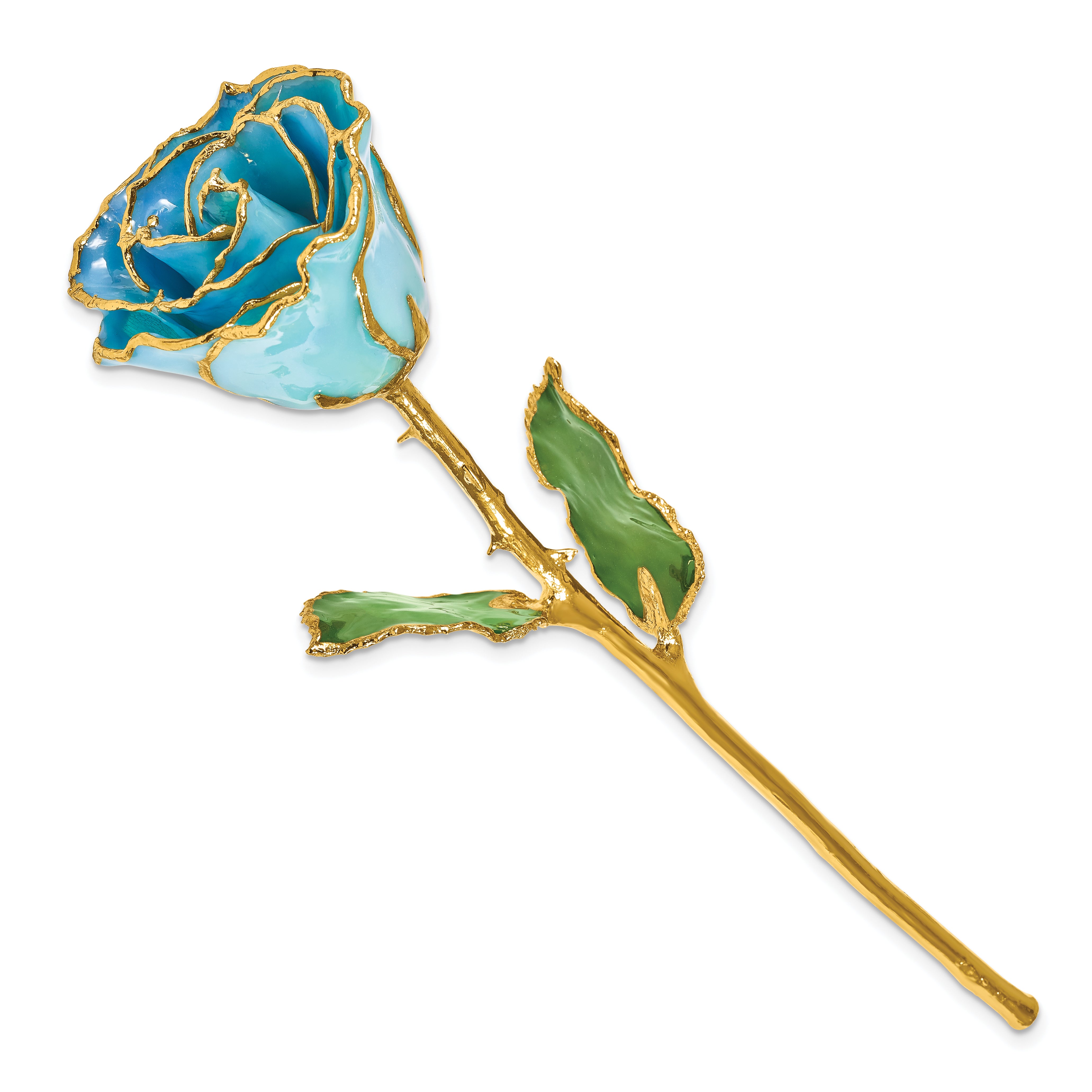 Lacquer Dipped Gold Trim Baby Blue Rose