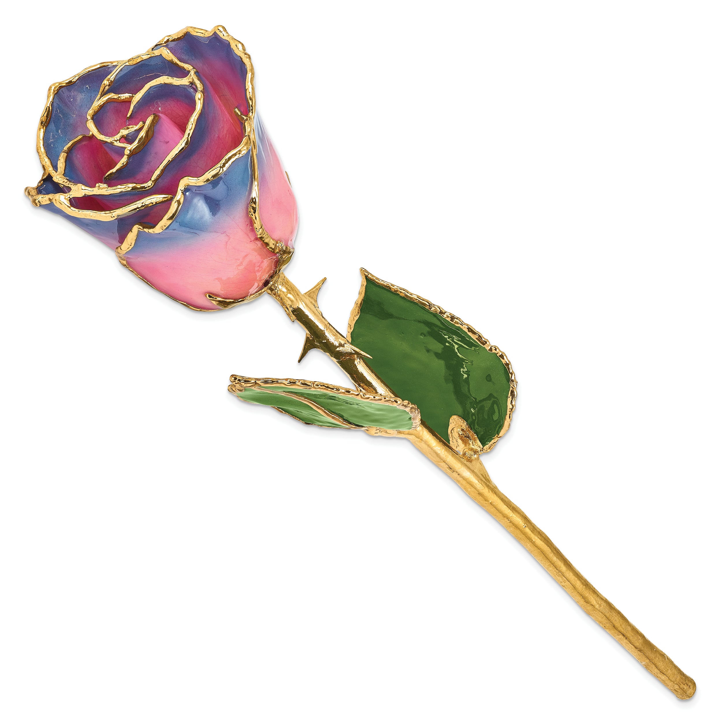 Lacquer Dipped Gold Trimmed Pink/Navy Rose