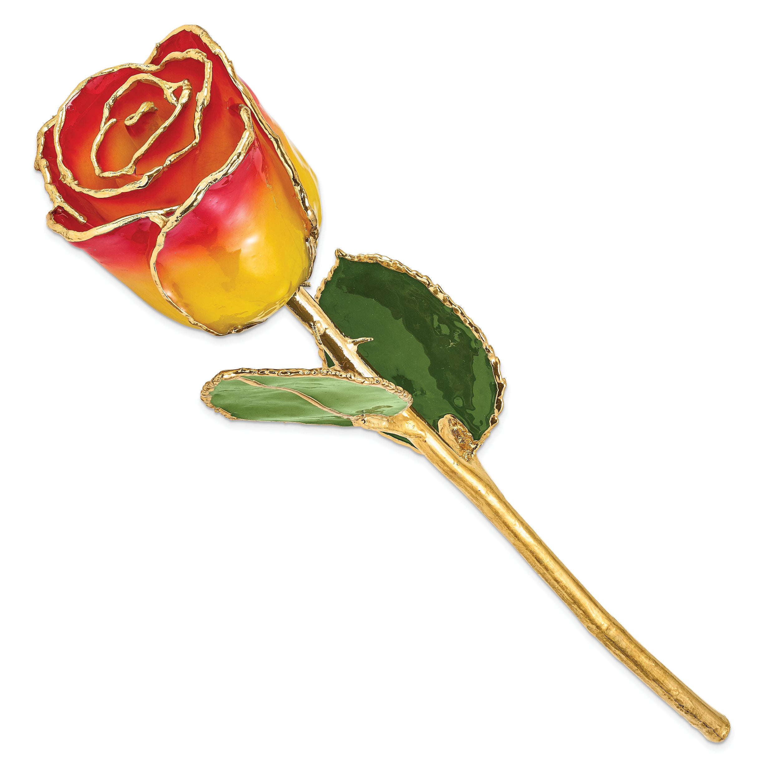 Lacquer Dipped Gold Trim Yellow/Red Rose