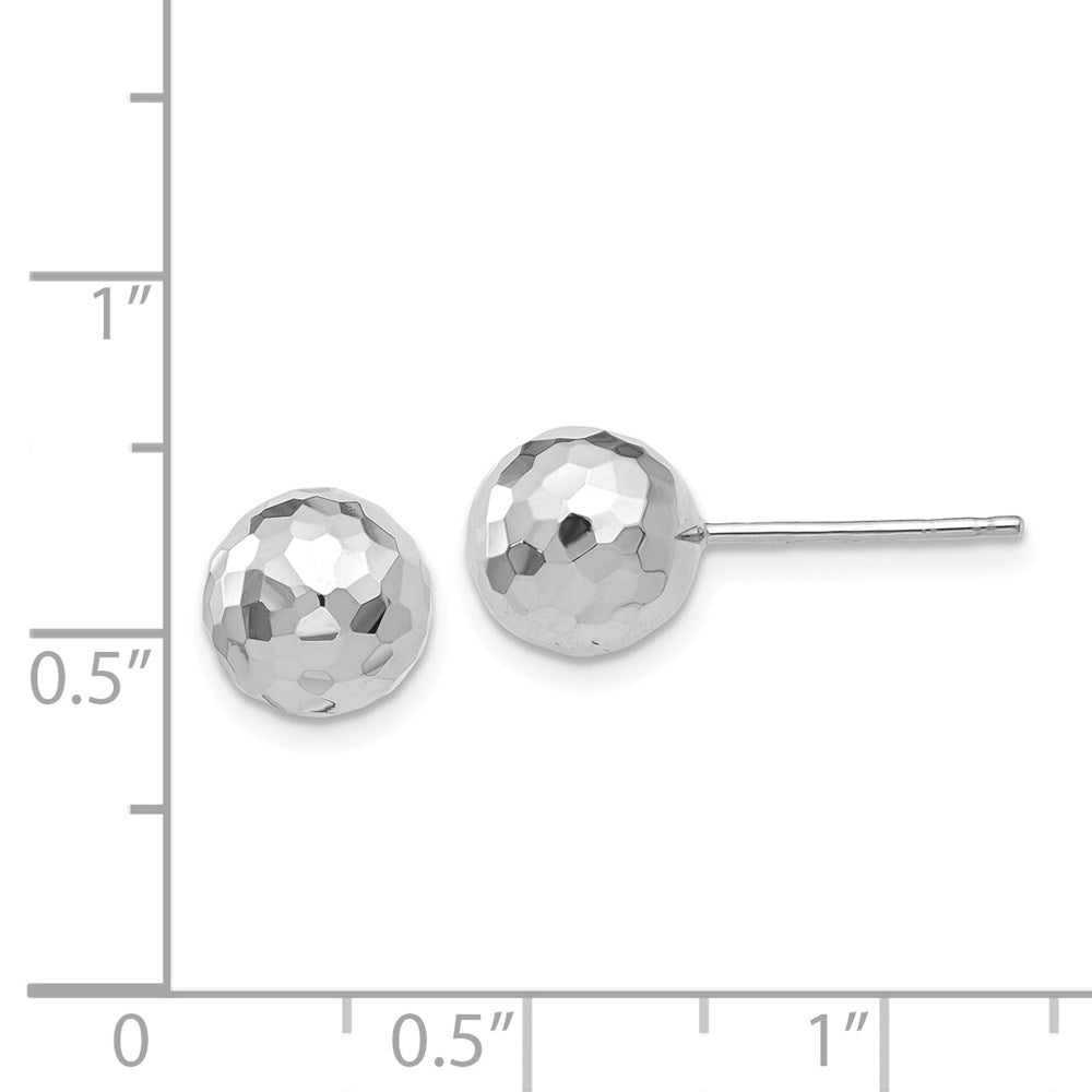 14k White Gold 7.75 mm  Polished Diamond Cut 8MM Ball Post Earrings (1.26 grams)