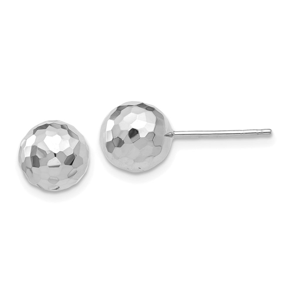 14k White Gold 7.75 mm  Polished Diamond Cut 8MM Ball Post Earrings (1.26 grams)