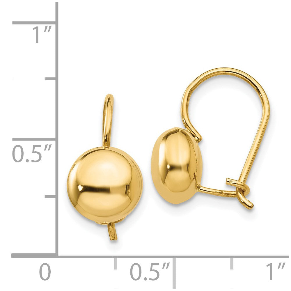 14k Yellow Gold 8 mm Button Kidney Wire Earrings (1.34 grams)