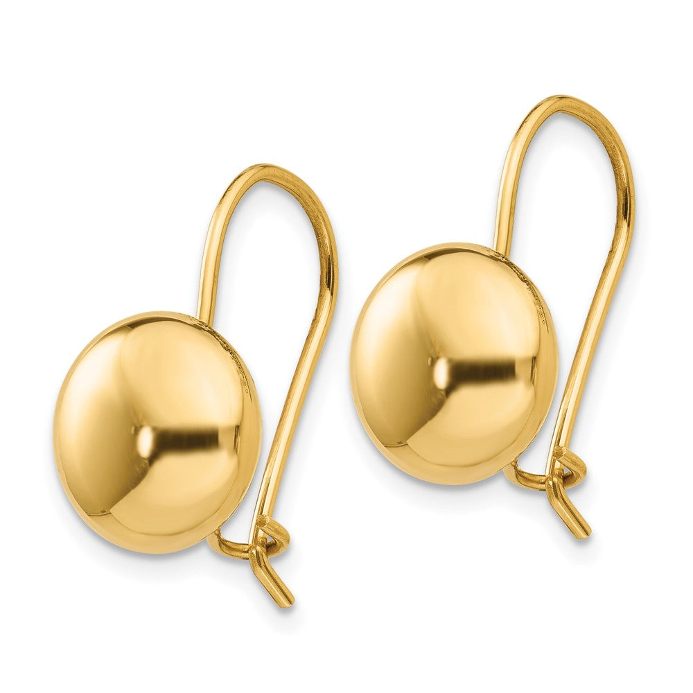 14k Yellow Gold 10.5 mm Button Kidney Wire Earrings (1.9 grams)