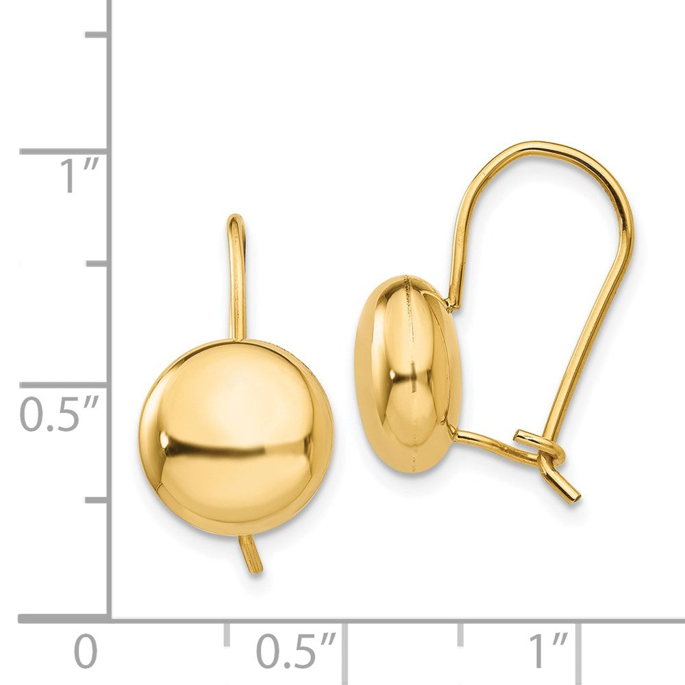 14k Yellow Gold 10.5 mm Button Kidney Wire Earrings (1.9 grams)