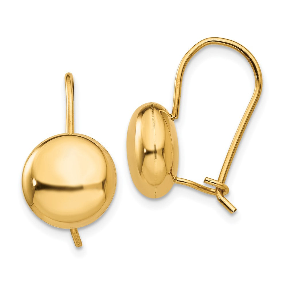 14k Yellow Gold 10.5 mm Button Kidney Wire Earrings (1.9 grams)