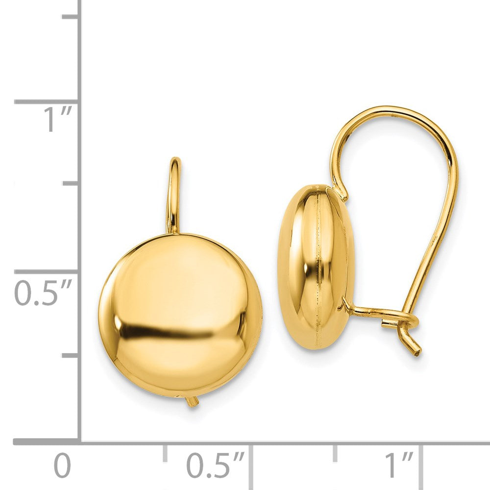 14k Yellow Gold 12 mm Button Kidney Wire Earrings (2.45 grams)